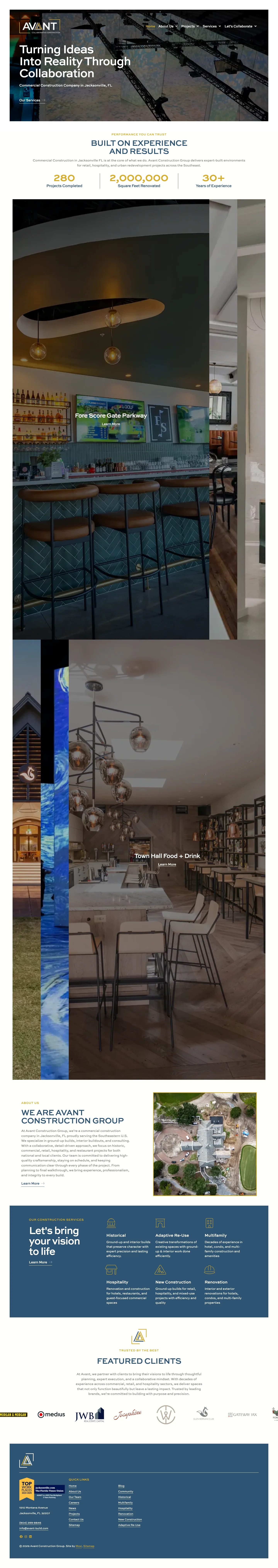 Avant Construction Group website, full page