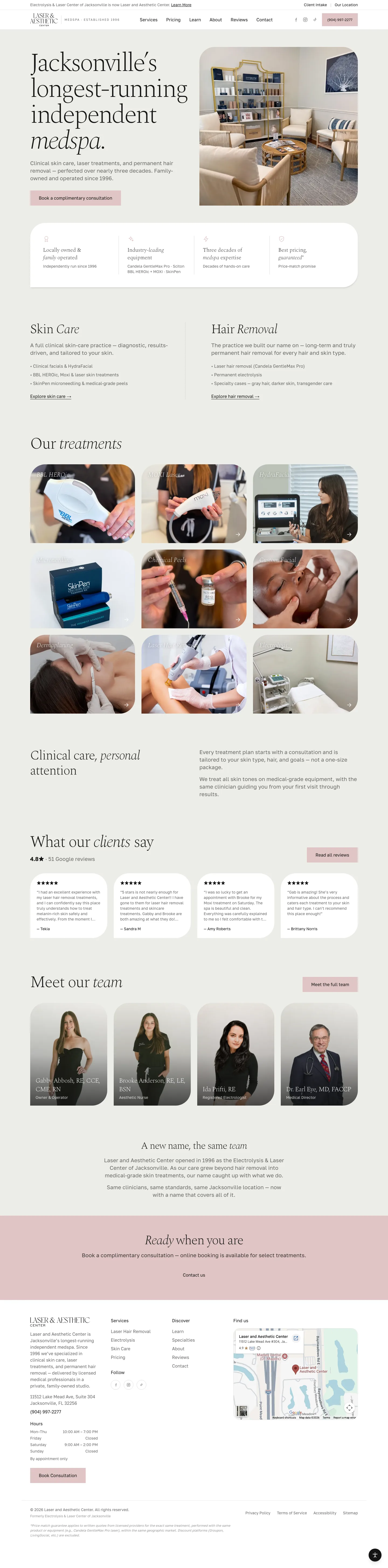 Laser & Aesthetic Center website, full page