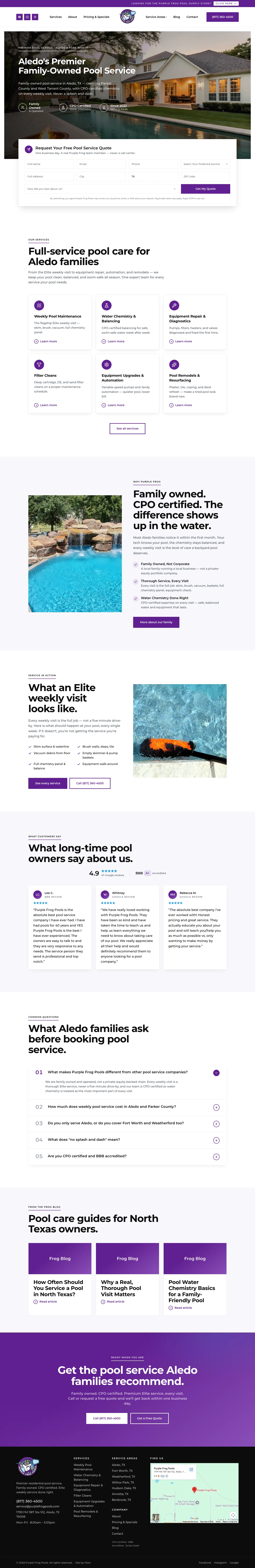 Purple Frog Pools website, full page