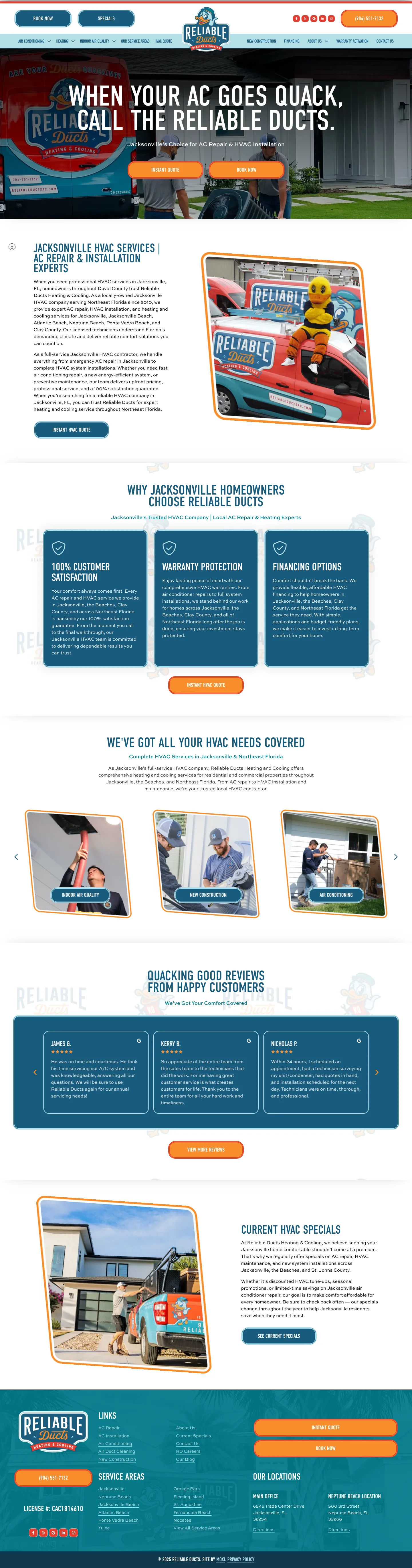 Reliable Ducts website preview